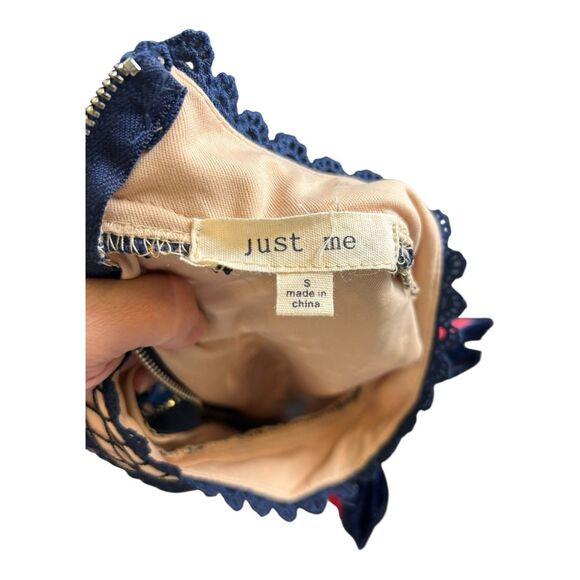 JUST ME Lace Overlay Shift Dress Navy/Nude Sz S - Picture 6 of 7